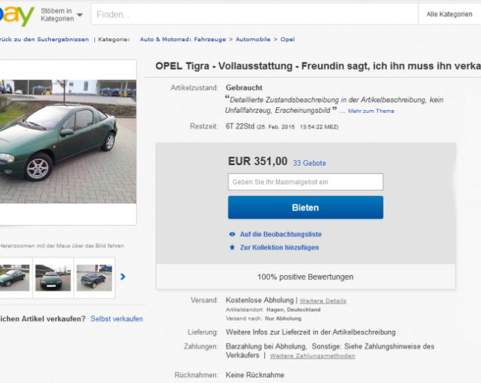 Lustige Ebay-Anzeige: Opel mit Lebensgeschichte zu kaufen Lustige Ebay-Anzeige: Opel mit Lebensgeschichte zu kaufen