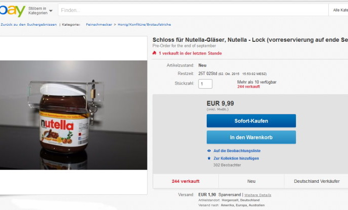 Verkaufsschlager: Nutella-Glas mit Schloss