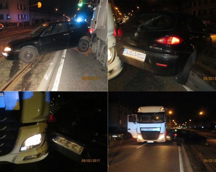 KS: Sattelzug schiebt Auto auf Schienen