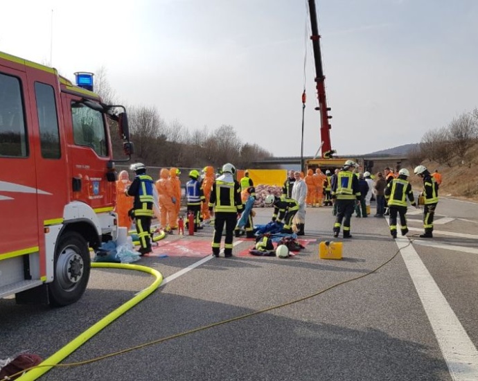 Schwerer Unfall auf der A38 – 600 Ferkel getötet